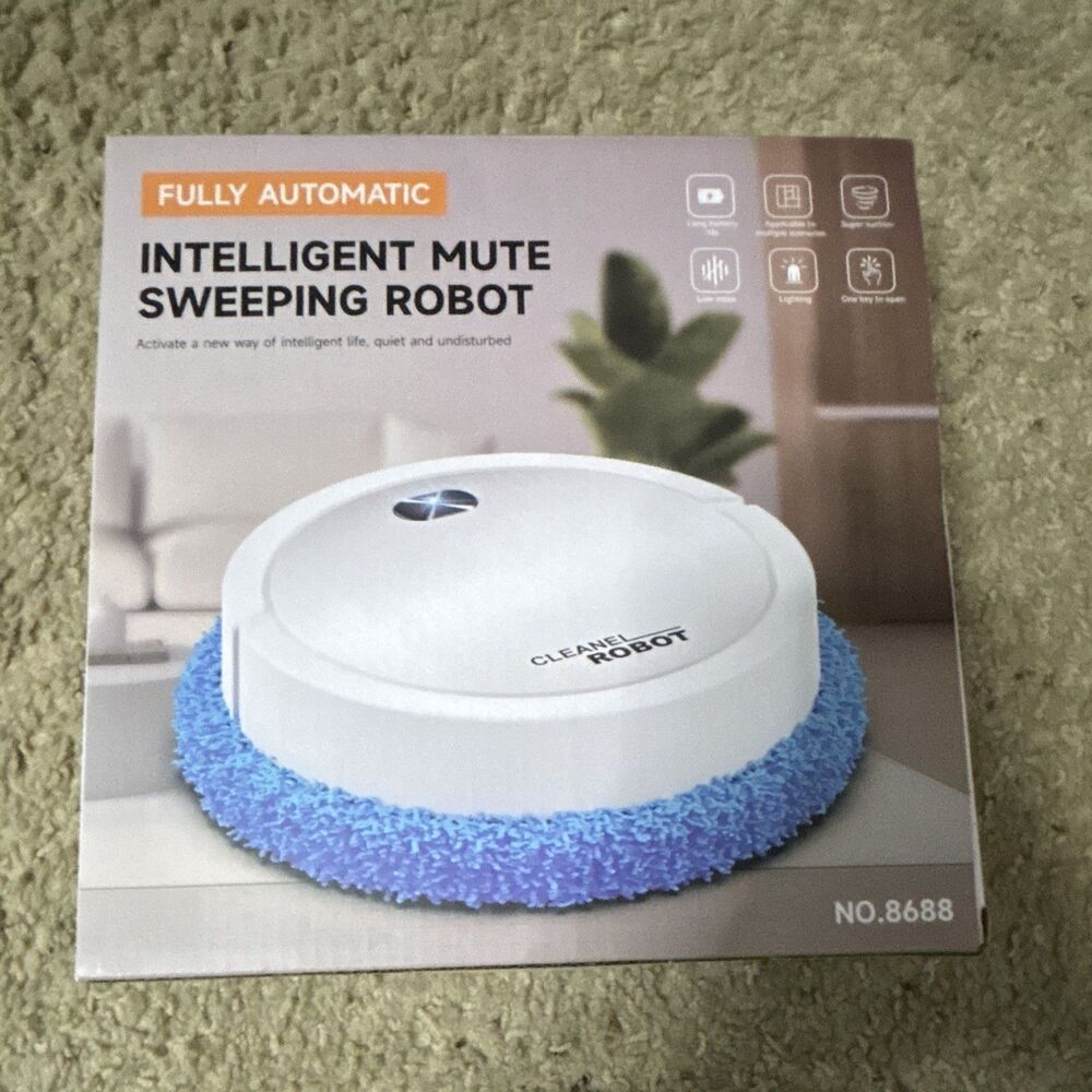 Low Noise Robotic Sweeping Cleaner, One-Touch Control, NO.8688 White/Blue
